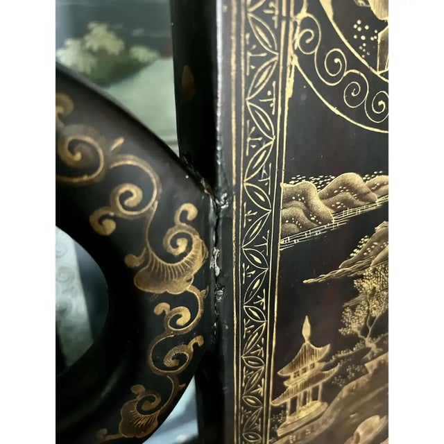 Early 20th Century Antique Chinese Export Gilt & Black Lacquer Throne Chair For Sale - Image 5 of 7
