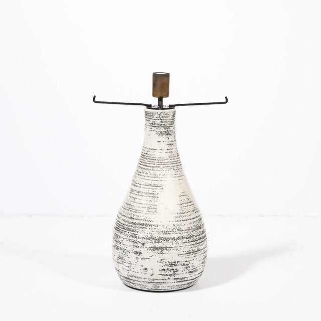 Mid-Century White Glazed Ceramic Table Lamp With Monumental Spun Resin Shade For Sale - Image 14 of 16