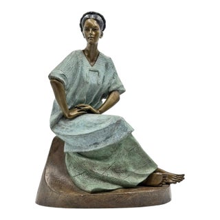 Víctor Gutiérrez Monumental Mexican Bronze Seated Woman Sculpture, 1989 For Sale