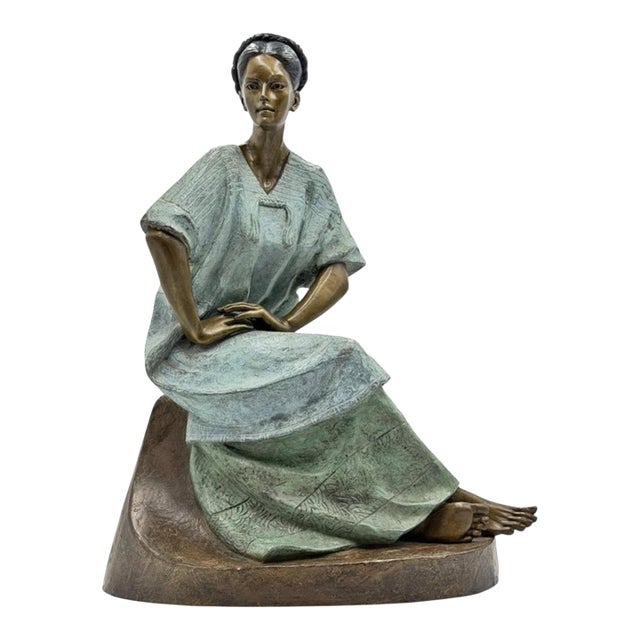 Víctor Gutiérrez Monumental Mexican Bronze Seated Woman Sculpture, 1989 For Sale