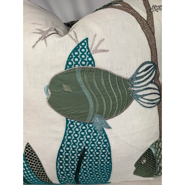 Transitional Brunschwig & Fils "Lyford Cay" in Seafoam 22" Pillows-a Pair For Sale - Image 3 of 3