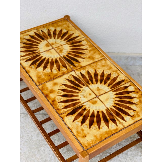 Vintage Teak and Ceramic Coffee Table with Sun Motif, 1960 For Sale - Image 6 of 13