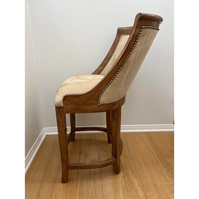 Kreiss Bar Stools, Kreiss With Nail Heads and Suede Fabric- Set of 2 For Sale - Image 4 of 9