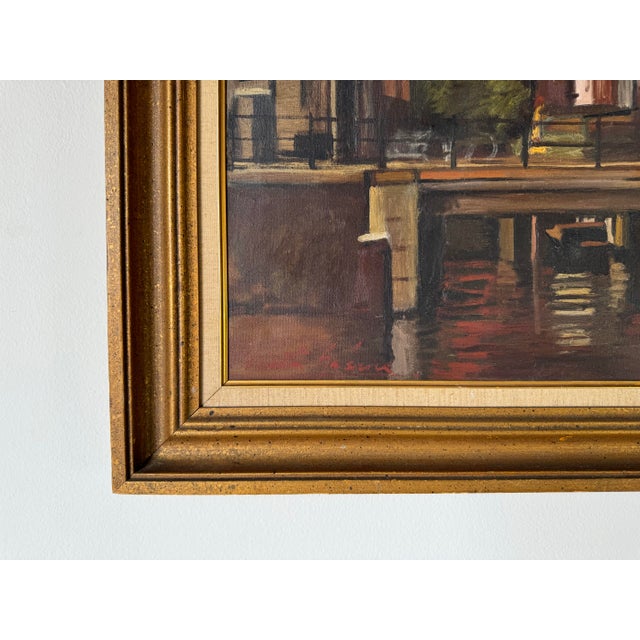 1960's Vintage Amsterdam Cityscape Oil Painting, Signed For Sale In Miami - Image 6 of 12