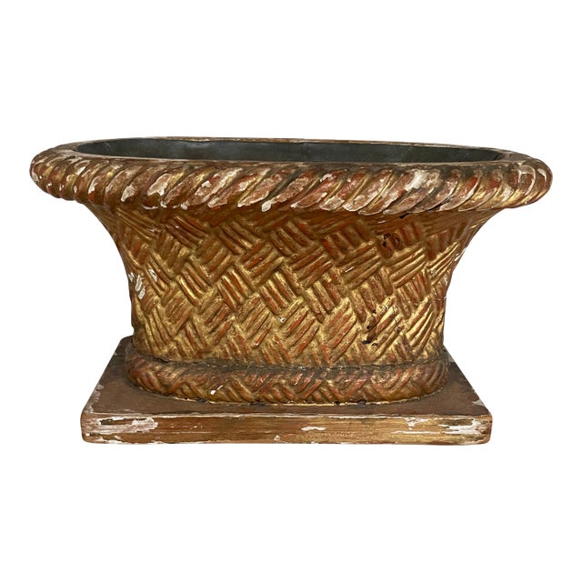 19th Century Carved and Gilded Wooden Basket Planter For Sale