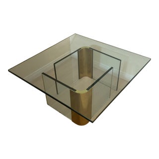 1970s Leon Rosen for Pace Glass & Solid Brass Coffee Table For Sale