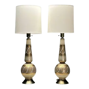 Italian Mid-Century Modern, Large Table Lamps, Gold Glass, Brass, Italy, 1960s