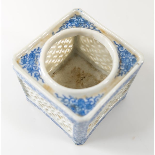 Ceramic Mid-Century Japanese Blue and White Reticulated Censer or Pot Pourri For Sale - Image 7 of 8
