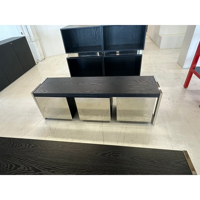 Modern Modern Storage Cabinets From Armani Xchange ; Brushed Steel and Ebonized Wood For Sale - Image 3 of 9