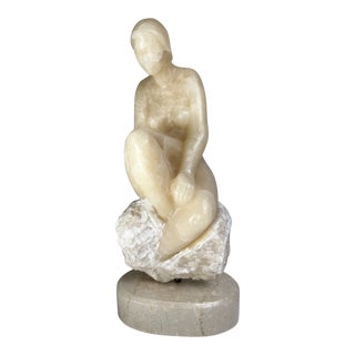 Mid 20th Century Alabaster and Marble Sculpture of Woman, Signed For Sale