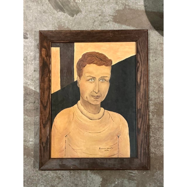 1950s Vintage Boho 1958 Original Portrait of Man For Sale - Image 5 of 6