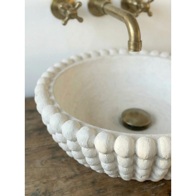 Not Yet Made - Made To Order Vintage Style White Marble Bubble Rim Vessel Sink | Custom Bathroom Vanity Basin | Artisan Bathroom Decor For Sale - Image 5 of 6