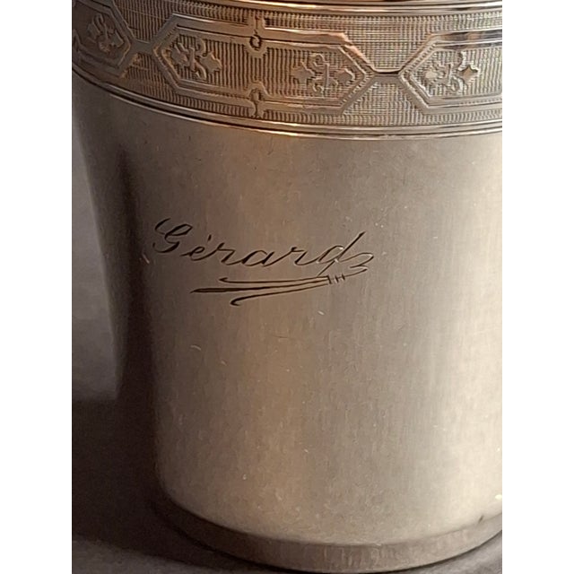 Antique 19th C. French Solid Silver Kiddush Cup, Ornate Engraved "Gerard", High Purity 950 For Sale - Image 13 of 18