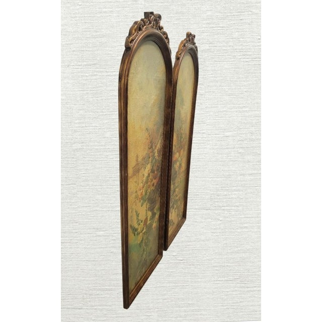 Vintage Tall Narrow Oval Bow Top Floral Garden Printed Wall Printed Art Decor Panels- A Pair For Sale In West Palm - Image 6 of 9