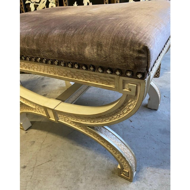 Pair of Vintage Purple Velvet and Wooden Ottomans For Sale - Image 12 of 12
