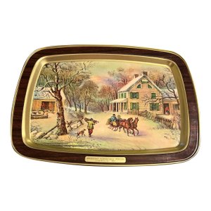 1970s Currier & Ives 1868 American Homestead Winter Vintage Serving Tray