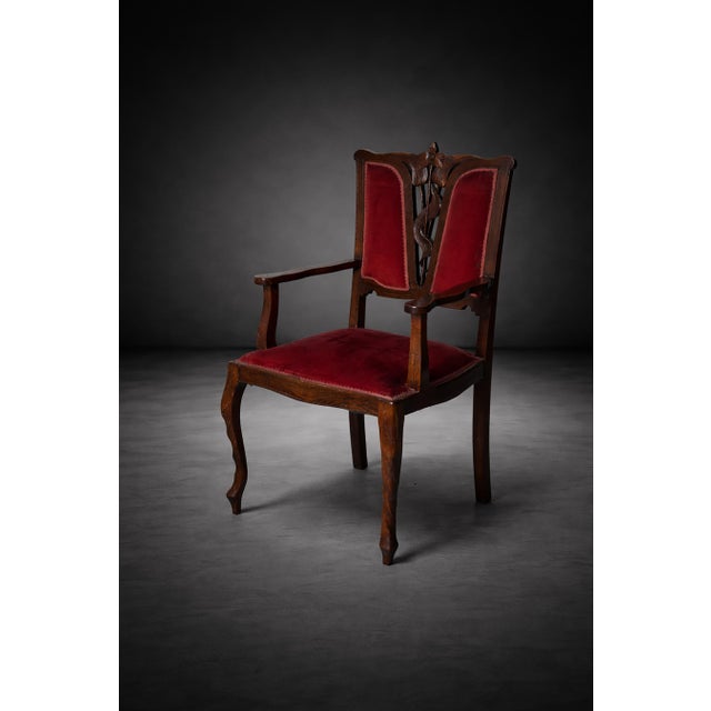 Art Nouveau Italian Red Armchairs in the style of Georges De Feure, 1905, Set of 2, in Good conditions. Designed 1890 to 1919