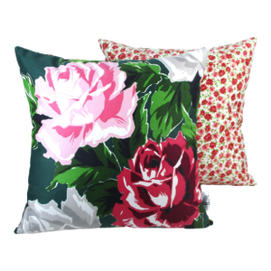 1940s Vintage Waverly Fabric Royal Rose and 1950s Waverly Fabric Sweetheart Rose Throw Pillow Covers - Pair