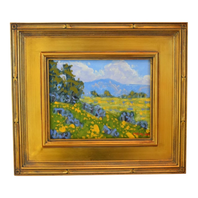 Marc M. Graison California Landscape "Summer Fields" Painting Including the Antiqued Gold Wood Frame For Sale