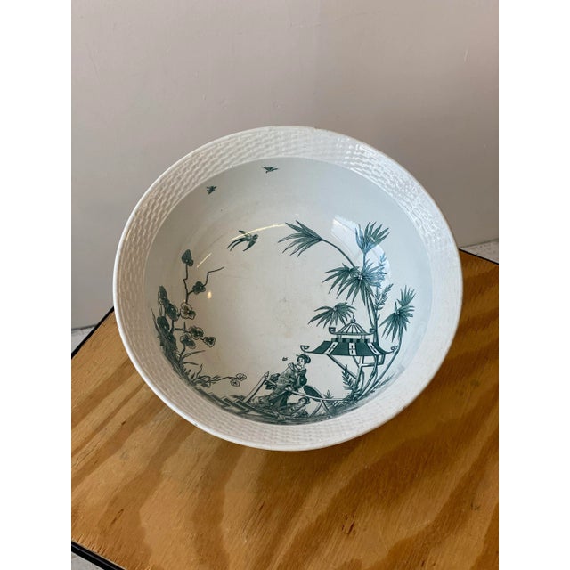 Antique Large Scale Brownfield + Son Transferware Bowl, Circa 1870s. Rare earthenware footed bowl glazed white with a deep...