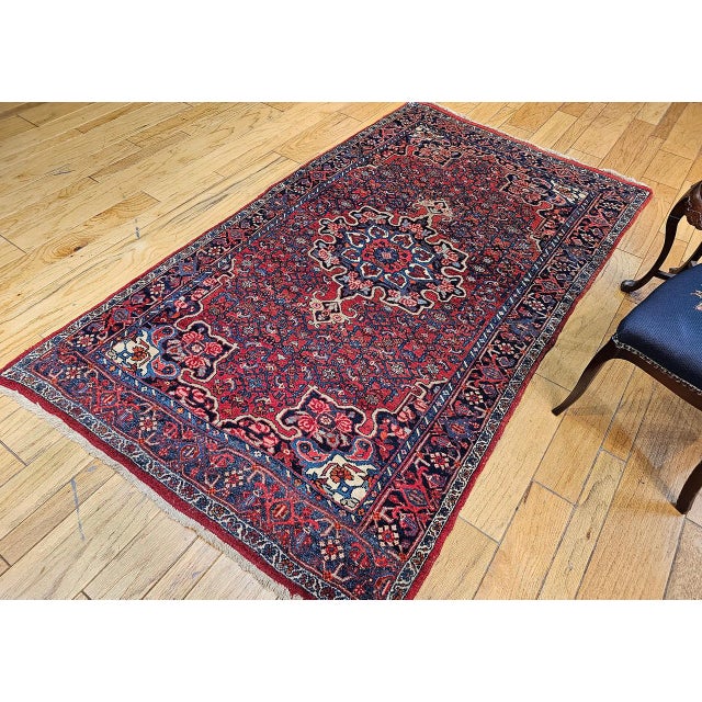 Vintage Persian Bidjar Rug, Hand-Knotted Wool, Geometric Pattern, Red & Blue, 5x8 For Sale - Image 10 of 18