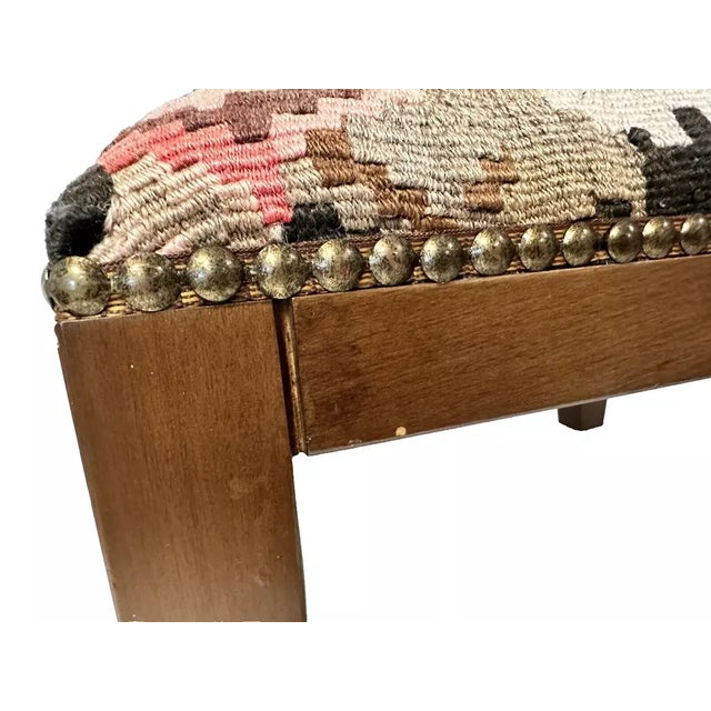 1980s Kilim Wool Rug Rectangular Short Foot Leg Stool For Sale In Chicago - Image 6 of 9