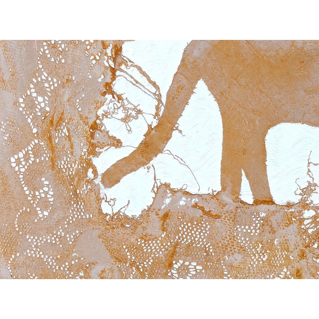 Textile Mike Hoggg "Jungle Beast" Contemporary Neutral Toned Abstract Big Cat Animal Lace Painting, 2024 For Sale - Image 7 of 10