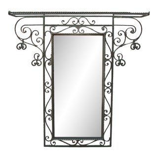 1940s Large French Forties Wrought Iron Coat Rack & Mirror For Sale