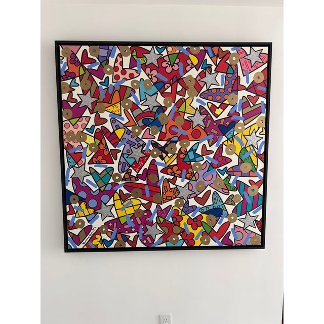 Paint Framed, Signed Mixed Media Romero Britto Original For Sale - Image 7 of 8
