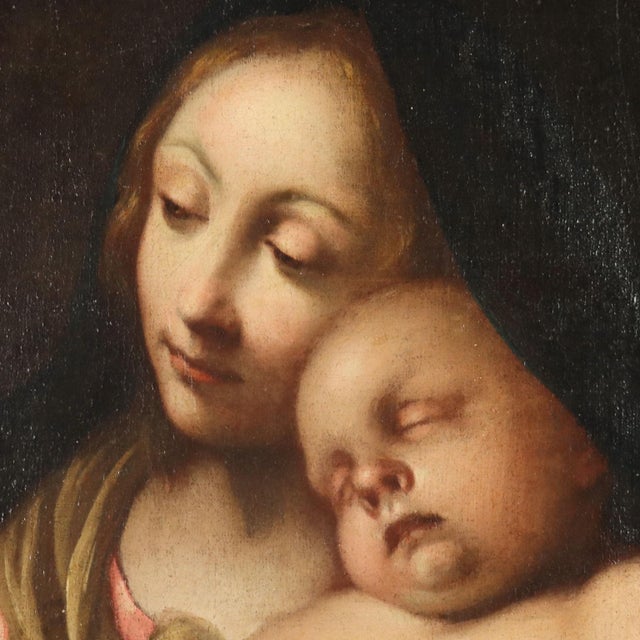 Virgin Mary with Child and Saint John, Oil on Canvas, 17th Century, Framed For Sale - Image 4 of 12
