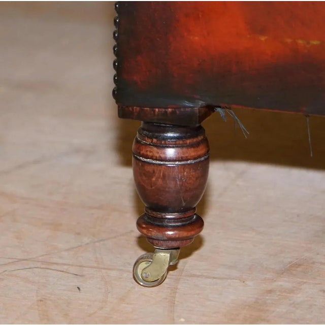 Vintage Oxblood Bordeaux Leather Chesterfield Club Sofa on Turned Legs For Sale - Image 17 of 18