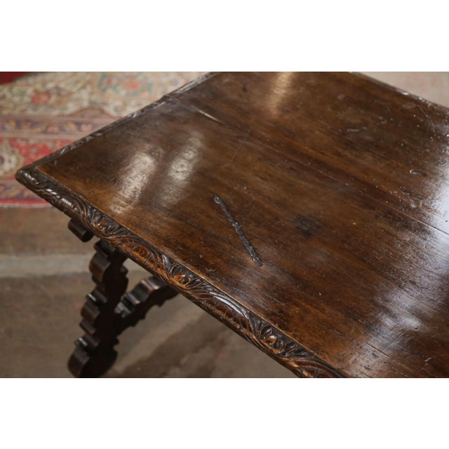 18th Century Spanish Baroque Carved Walnut Coffee Table With Iron Stretcher For Sale - Image 10 of 13