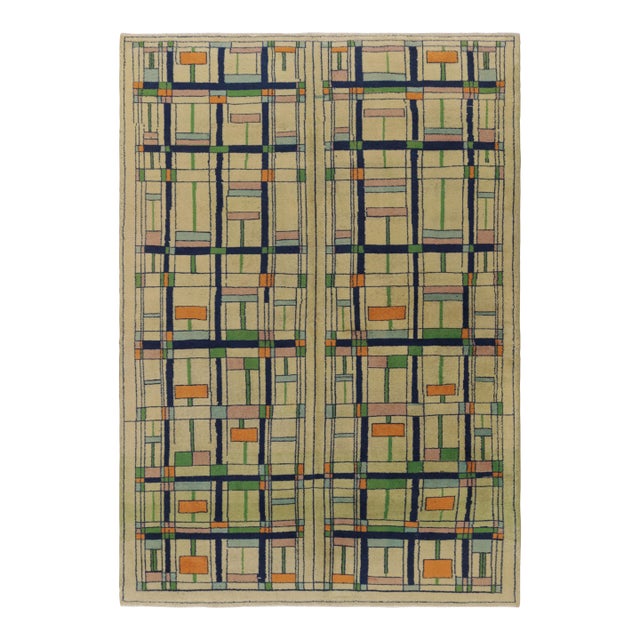 Vintage Zeki Müren Rug in Green With Colorful Geometric Pattern - Rug & Kilim For Sale
