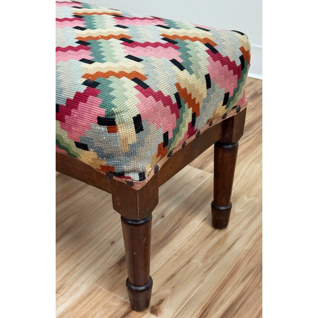 Mid 20th Century Vintage Colorful Patterned Needlepoint Footstool For Sale - Image 5 of 12