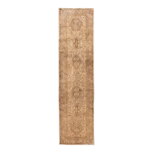 1960s Vintage Persian Heriz Handmade Tribal Beige Wool Runner