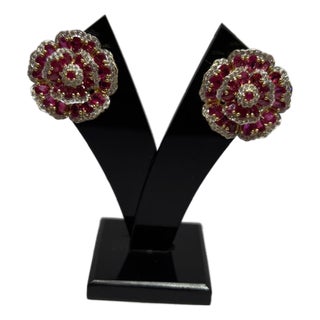 Natural Ruby 11.37cts & Diamond 1.39cts Earring in 14k Gold For Sale