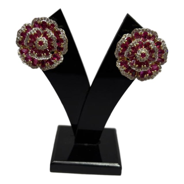 Natural Ruby 11.37cts & Diamond 1.39cts Earring in 14k Gold For Sale