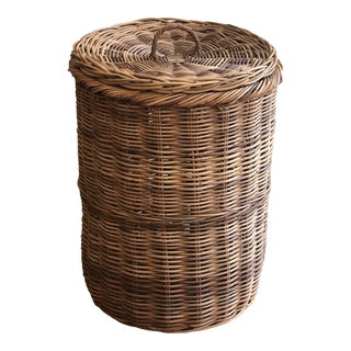 Vintage Natural Wicker Storage Basket / Hamper For Sale