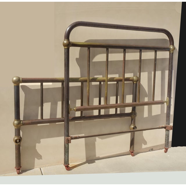 French Country Antique Brass Bed Frame Headboard Footboard & Rails ~ French Country For Sale - Image 3 of 17