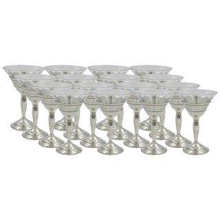 Set of 18 Crystal Cordials With Sterling Base For Sale