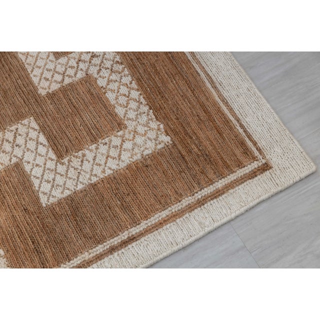 Boho Chic 8x10Ft. Natural Brown Jute cream design Taureg Inspired Soumek Jute Hand Woven Rug For Sale - Image 3 of 12