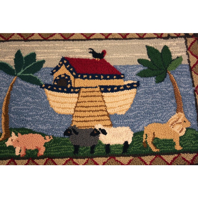 American 1920s Nazmiyal Collection American Folklore Hooked Rug Depicting Noah’s Ark For Sale - Image 3 of 6