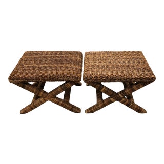 Palacek Natural Fibre Footstools - a Pair For Sale