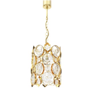 Petite German Gilt Brass and Crystal Glass Pendant from Palwa, 1970s For Sale
