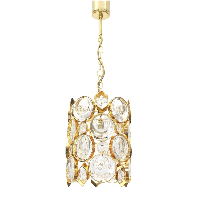 Petite German Gilt Brass and Crystal Glass Pendant from Palwa, 1970s For Sale