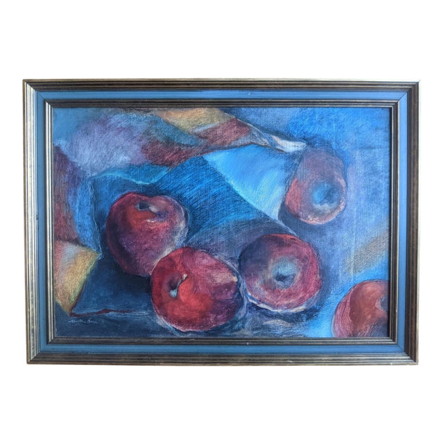 Vintage Original Apple Still Life Painting Signed For Sale
