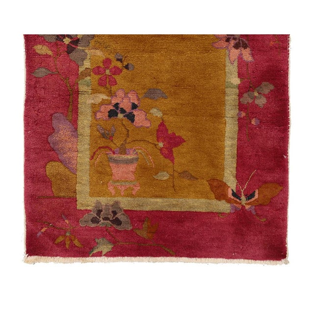 1930s Chinese Art Deco Hand-Knotted Red & Golden Wool Rug For Sale In Los Angeles - Image 6 of 9