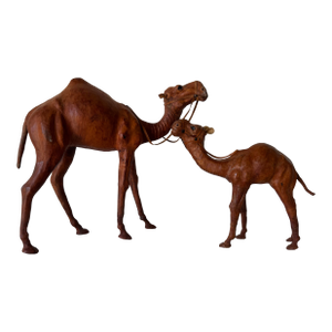 Vintage Leather Camel Sculptures – A Pair