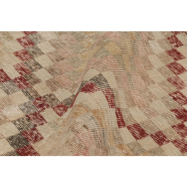 Textile Vintage Distressed Rug, Beige-Rust Geometric Medallion Pattern - Rug & Kilim For Sale - Image 7 of 8