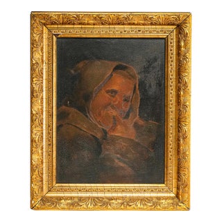 Interesting Antique 19th Century Monk Man Portrait Oil Painting Ornate Gold Frame Home Decor Wall Art For Sale